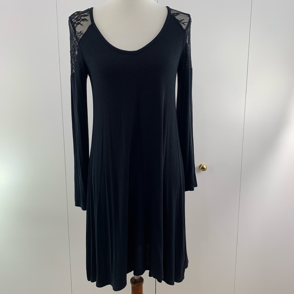 AEO M dress long sleeve ribbed dress black